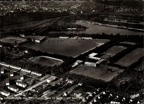 Ak Duisburg im Ruhrgebiet, WFV Sportschule, Sportpark, Fliegeraufnahme