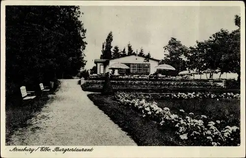 Ak Arneburg an der Elbe, Burgrestaurant, Gartenanlage