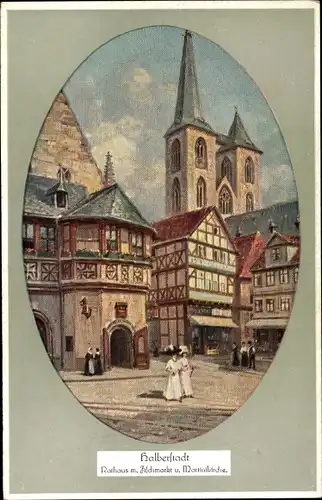 Künstler Ak Beraud, N., Halberstadt am Harz, Rathaus, Fischmarkt, Martinikirche