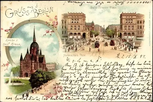 Litho Berlin Kreuzberg, Kirche zum heiligen Kreuz, Hallesches Tor, Belle Alliance Platz