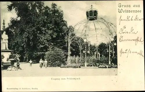 Ak Berlin Weißensee, Eingang zum Schlosspark, Denkmal