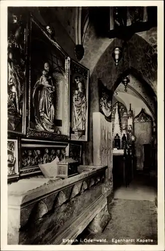 Ak Erbach Odenwald, Innenansicht der Egenhardt Kapelle, Holzschnitzereien