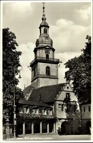 Ak Erbach im Odenwald, Blick auf Rathaus und die Kirche