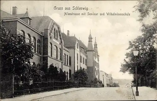 Ak Schleswig an der Schlei, Alleestraße mit Seminar und Wilhelminenschule