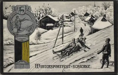 Ak Schierke, Wintersportfest, Abzeichen, Rodeln