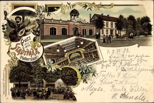 Litho Halberstadt in Sachsen Anhalt, Stadtpark, Prunksaal, Garten
