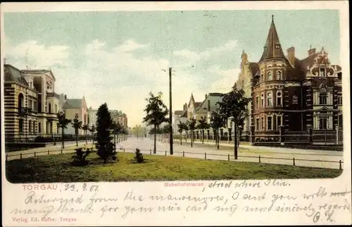 Ak Torgau an der Elbe Nordsachsen, Partie an der Bahnhofstraße