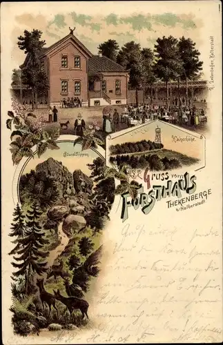 Litho Halberstadt Kreis Harz, Forsthaus Thekenberge, Kaiserhöhe, Klippen