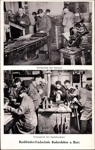 Ak Badersleben Huy Harz Thüringen, Buchbinder Fachschule, Setzerei, Innenansicht