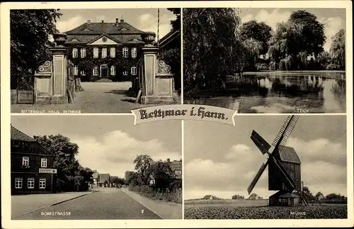 Ak Rethmar Sehnde Region Hannover, Rittergut Haus Rethmar, Windmühle, Dorfstraße, Teich