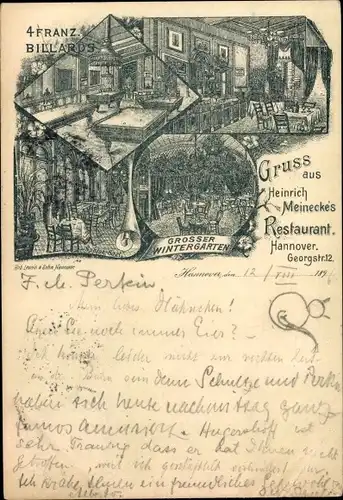 Litho Hannover in Niedersachsen, Restaurant Heinrich Meinecke, Billard