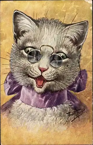 Künstler Ak Thiele, Arthur, vermenschlichte Katze
