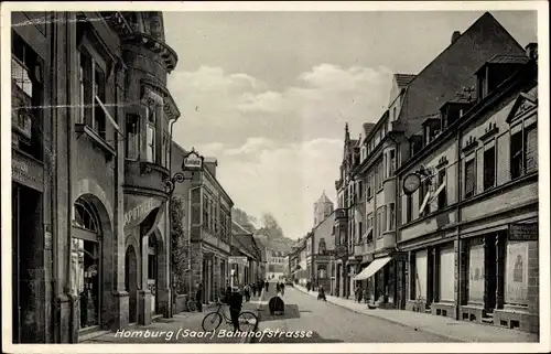 Ak Homburg in der Pfalz Saarland, Bahnhofstraße, Geschäfte