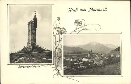 Ak Mariazell Steiermark, Bürgeralm Warte, Panorama