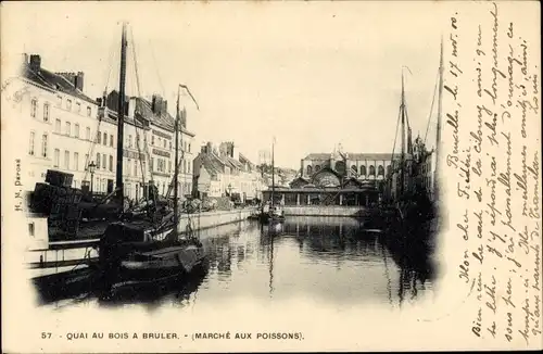 Ak Bruxelles Brüssel, Quai au bois a bruler, Marche aux Poissons