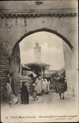 Ak Taza Marokko, Rue principale et la grande mosquee