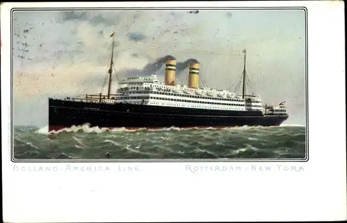 Ak Dampfer Holland-America Line HAL, Rotterdam-New York