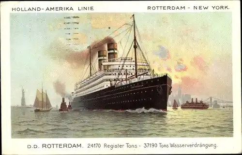 Ak Dampfschiff Rotterdam, HAL, Holland America Line
