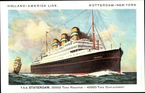 Ak Dampfer SS Statendam, Holland America Line HAL, Rotterdam New York