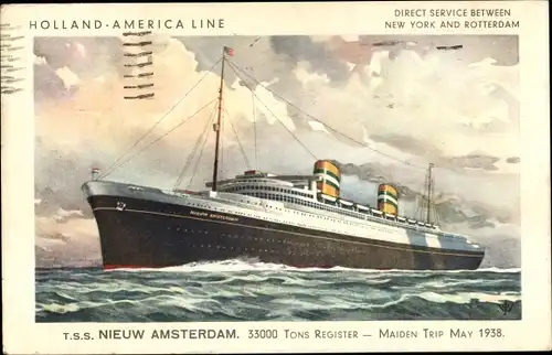 Künstler Ak Dampfschiff SS Nieuw Amsterdam, Holland America Line HAL