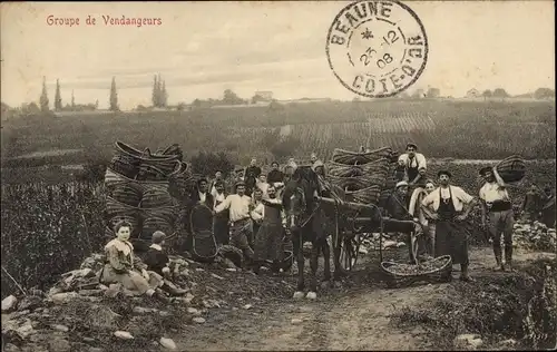 Ak Beaune Côte d’Or, Groupe de Vendangeurs