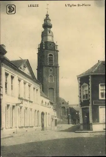 Ak Leuze en Hainaut Wallonien Hennegau, Hotel de Ville et l'Eglise St. Pierre