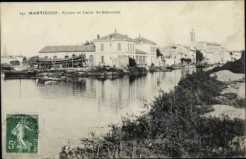 Ak Martigues Bouches du Rhône, Ecoles et Canal St. Sebastien