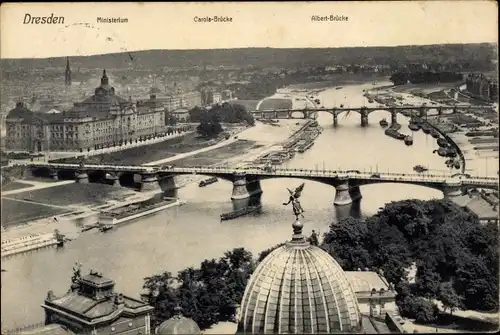 Ak Dresden Altstadt, Ministerium, Carola-Brücke, Albert-Brücke