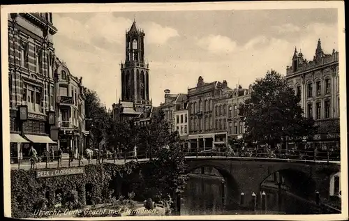 Ak Utrecht Niederlande, Oude Gracht met Domtoren