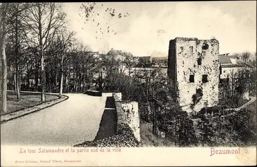 Ak Beaumont Wallonien Hennegau, La tour Salamandre et la partie sud de la ville