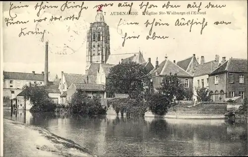 Ak Oudenaarde Audenarde Ostflandern, L'Escaut et l'Eglise Ste. Walburge