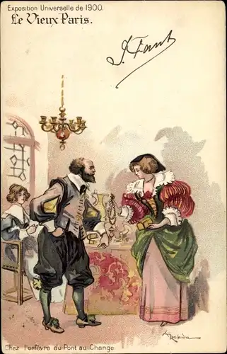 Künstler Litho Robida, Exposition Universelle de 1900, Vieux Paris, Chez l'orfevre du Pont au Change