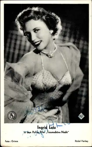 Ak Schauspielerin Ingrid Lutz i. d. Pallas Film Traumschöne Nacht