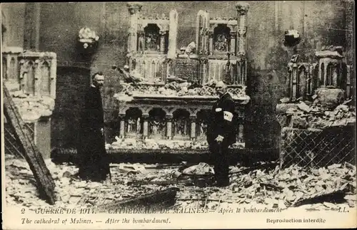 Ak Mechelen Mecheln Malines Flandern Antwerpen, Cathedrale apres le Bombardement, 1.WK