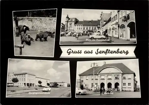 Ak Senftenberg in der Niederlausitz, Platz der Freundschaft, Bahnhof, Bärenzwinger
