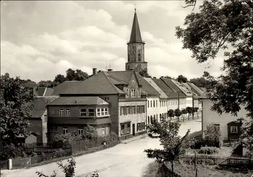 Ak Sayda im Erzgebirge, Straßenansicht, Kirche