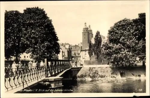 Ak Plauen im Vogtland, Blick auf die Johanniskirche, Brückenpartie