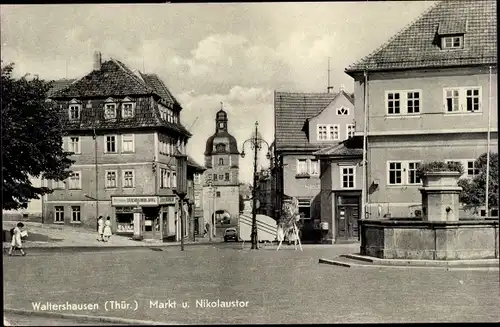 Ak Waltershausen in Thüringen, Markt, Nikolaustor