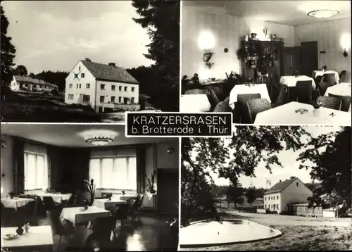 Ak Brotterode in Thüringen, Waldgaststätte Krätzersrasen, Außenansicht, Speisesaal