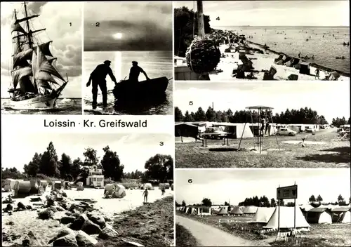 Ak Loissin Mecklenburg Vorpommern, Segelschulschiff Wilhelm Pieck, Strand am Zeltplatz, Schiffer