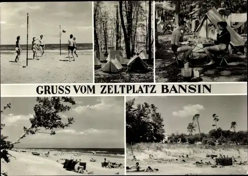 Ak Ostseebad Bansin Heringsdorf auf Usedom, Zeltplatz, Volleyball, Zelte, Strandpartie