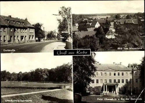 Ak Kreba Neudorf in der Oberlausitz, Dorfstraße, Blick vom Wasserturm, POS, Rat der Gemeinde