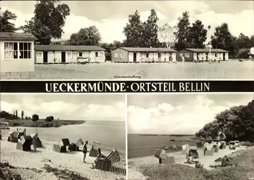 Ak Bellin Ueckermünde in Mecklenburg Vorpommern, Urlaubersiedlung, Partie am Strand