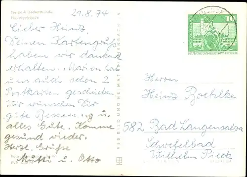 Ak Ueckermünde, Hauptgebäude im Tierpark, Becken