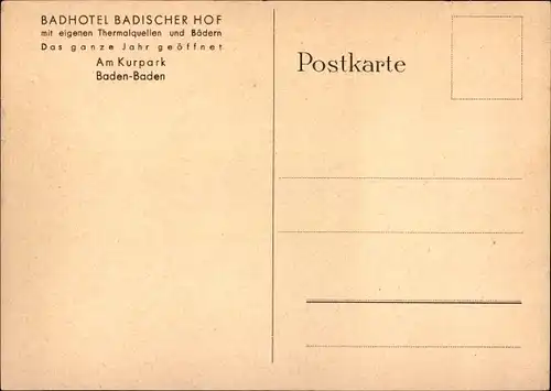 Ak Baden Baden am Schwarzwald, Badhotel Badischer Hof