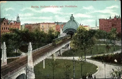 Ak Berlin Schöneberg, Nollendorfplatz mit Hochbahn und Park