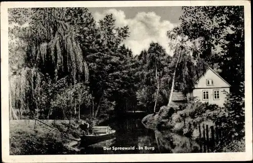 Ak Burg im Spreewald, Kanal, Kahn