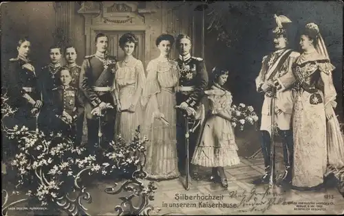 Ak Silberhochzeit im Kaiserhause, Kaiser Wilhelm II., Cecilie, Kronprinz, Kaiserin Auguste Viktoria