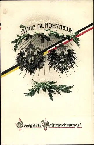 Präge Wappen Litho Glückwunsch Weihnachten, Im Kampf vereint, Patriotik Kaiserreich