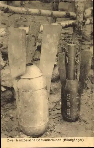 Ak Zwei französische Schleuderminen, Blindgänger